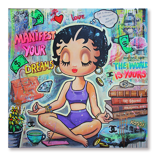 Betty Boob- Manifest Your Dreams - Betty Boob sitting in yoga pose - kossiart