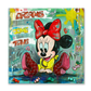 Minnie Mouse sitting on the ground and smiling depicted in vibrant pop art style.