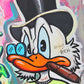 Scrooge McDuck sitting on cash details canvas