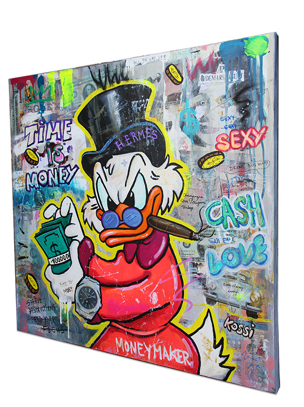 Scrooge McDuck counting cash wearing a big AP watch