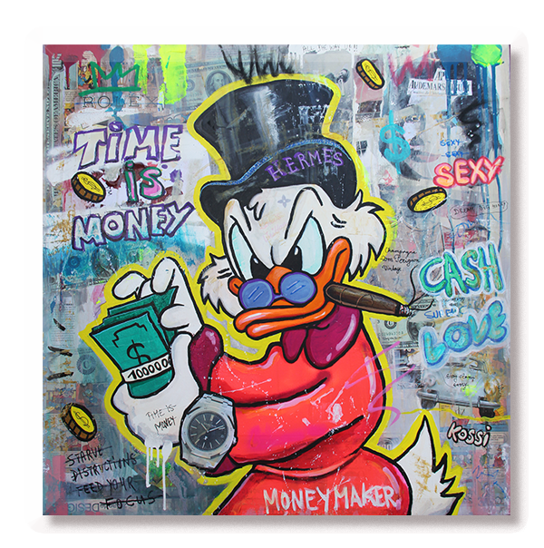Scrooge McDuck counting cash wearing a big AP watch